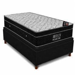 Base Bau Em Corino Com Colchao Airtech Progressive Solteiro 65x188x88cm Ortobom Preto 80861