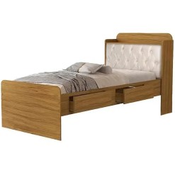Cama Tamires Solteiro Sem Cama Auxiliar 2 Gavetas E Bau Cambel Nature 73439
