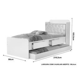 Cama Tamires Solteiro Com Cama Auxiliar 2 Gavetas E Bau Cambel 57012