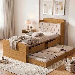 Cama Tamires Solteiro Com Cama Auxiliar 2 Gavetas E Bau Cambel 69983