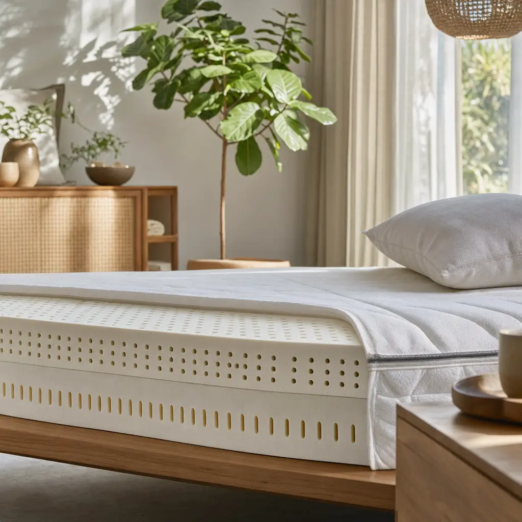Como escolher colchão de látex: vantagens e ideal colchão de látex em quarto claro com almofadas e cortinas
