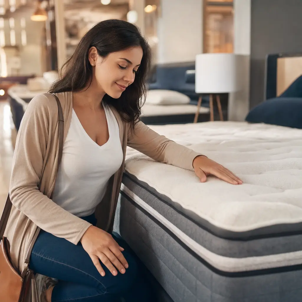 Como escolher colchão pillow top: o que é e vale a pena mulher tocando colchão na cama
