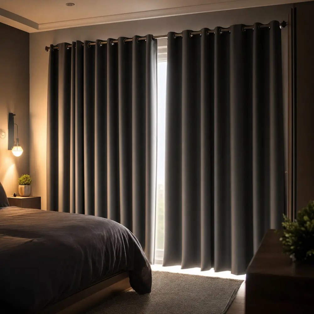 Como escolher cortina blackout: largura e altura ideais cortina preta no quarto com luz entrando