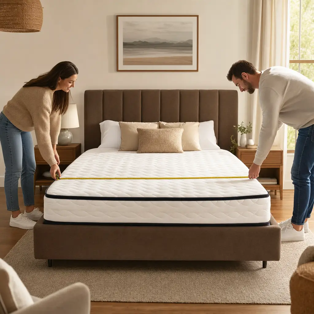 Como escolher o tamanho do colchão certo para não sobrar nem faltar na cama medindo colchão com fita métrica na cama