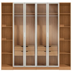 Conjunto Modulado K003 Com 4 Portas De Vidro 4 Gavetas 4 Pecas Kappesberg Canela Off White 61430