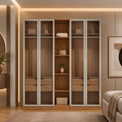 Conjunto Modulado K006 Com 4 Portas De Vidro 4 Gavetas 3 Pecas Kappesberg 54563