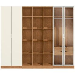 Conjunto Modulado K018 Com 4 Portas Sendo 2 Em Vidro E 4 Gavetas 5 Pecas Kappesberg Canela Off White 46756