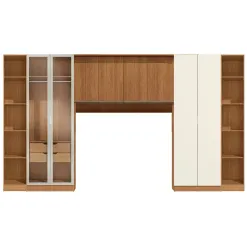 Conjunto Modulado K024 Com 8 Portas Sendo 2 Em Vidro E 4 Gavetas 5 Pecas Kappesberg Canela Off White 83460