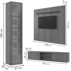 Conjunto Painel Dominus 230cm 3 Modulos Ripado 3 Portas Mavaular 33429
