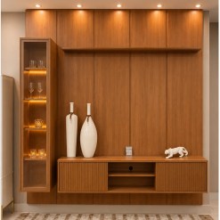 Conjunto Painel Dominus 230cm 3 Modulos Ripado 3 Portas Mavaular 91075