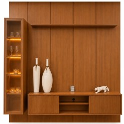Conjunto Painel Dominus 230cm 3 Modulos Ripado 3 Portas Mavaular Naturale 72315