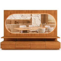 Estante Home Donna 300cm Com Led E Espelho Bronze 4 Gavetas Pollo Decor Cinamomo 92500