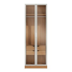 Guarda Roupa T805 Solteiro 2 Portas De Vidro E 2 Gavetas Kappesberg Canela Off White 15103