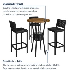 Mesa Bistro Bar Com 3 Banquetas Madri E Cooler Em Corda Nautica Paonanda 99272