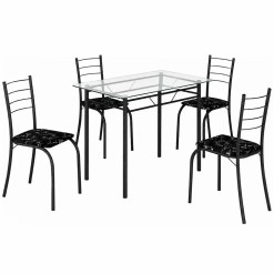 Mesa Rio Tampo Vidro 100x60cm Com 4 Cadeiras Tubular Teixeira Preto 47692