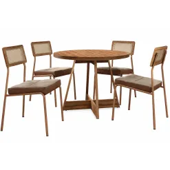 Mesa De Jantar Atria Redonda Com 4 Cadeiras Lux Carraro Nogal Rose Cobre Com Tecido Cobre 49801