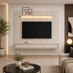 Painel Lumi 220cm Com Nicho E Led Para Tv Ate 75 Polegadas Ripado Edn 10115