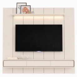Painel Lumi 220cm Com Nicho E Led Para Tv Ate 75 Polegadas Ripado Edn Off White 54377