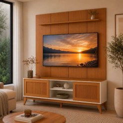 Rack King Com Painel Avant Para Tv Ate 75 Polegadas 2 Portas Ripado Em Impressao 3d Edn 25884