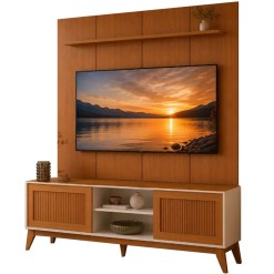 Rack King Com Painel Avant Para Tv Ate 75 Polegadas 2 Portas Ripado Em Impressao 3d Edn Cedro Off White 16103