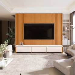 Rack Monaco Com Painel Sierra 220cm Para Tv Ate 75 Polegadas 3 Gavetas Ripado Giga 46122