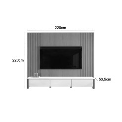 Rack Monaco Com Painel Sierra 220cm Para Tv Ate 75 Polegadas 3 Gavetas Ripado Giga 84770