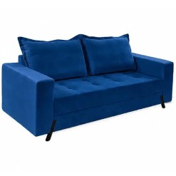 Sofa 8100 3 Lugares Em Veludo Com Almofadas Soltas 198cm Boareto Azul 55410