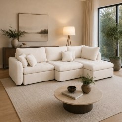 Sofa Cama Vibe Em Linho 295cm Com Chaise E Molas Ensacadas Retratil 6 Lugares Dora Bela 94129