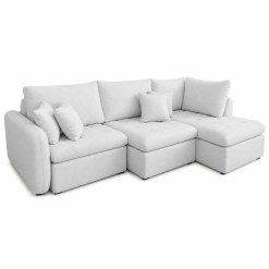 Sofa Cama Vibe Em Linho 295cm Com Chaise E Molas Ensacadas Retratil 6 Lugares Dora Bela Cinza 72654