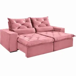Sofa Elegance 3 Lugares Retratil E Reclinavel Com Tecido Veludo De 200cm Rose 54254