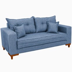 Sofa Living Portugal Em Linho 3 Lugares Com Almofadas Soltas 200cm Boareto Azul 64174
