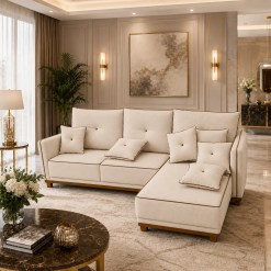 Sofa Londres 5 Lugares Com Chaise 270cm Tecido Linho Nell 55805