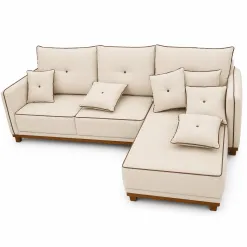 Sofa Londres 5 Lugares Com Chaise 270cm Tecido Linho Nell Marfim 42176