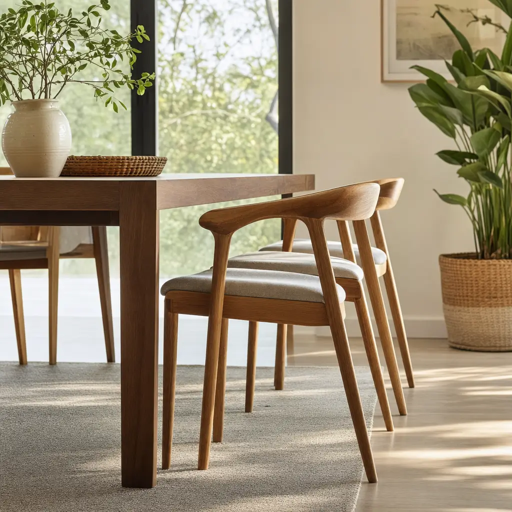Altura ideal da cadeira para mesa de jantar: medidas em cm, cadeiras de madeira na sala