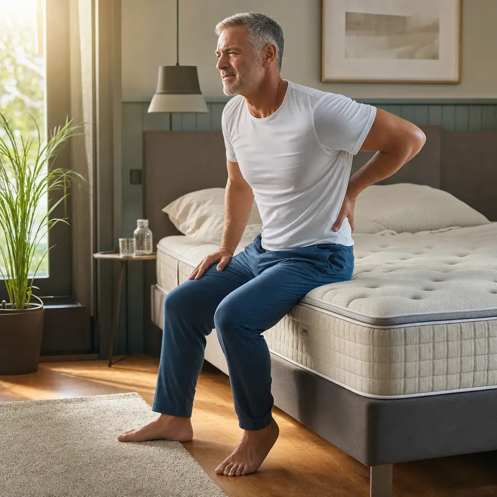 Altura ideal do colchão: quanto deve ser homem com dor nas costas sentado na cama
