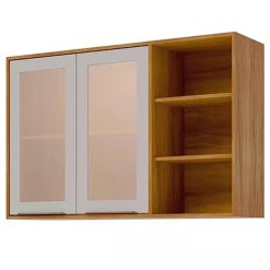 Armario Aereo Brilhante 120cm 2 Portas Com Vidro Reflecta Mgm Cinamomo Off White 17713