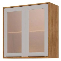 Armario Aereo Brilhante 80cm 2 Portas Com Vidro Reflecta Mgm Cinamomo Off White 97542