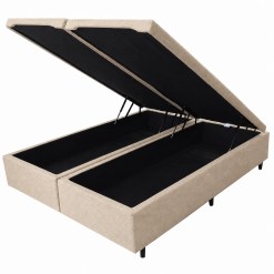 Base Bau Bipartida Kwid Casal Em Linho 41x138x188cm Dream House Bege 94745