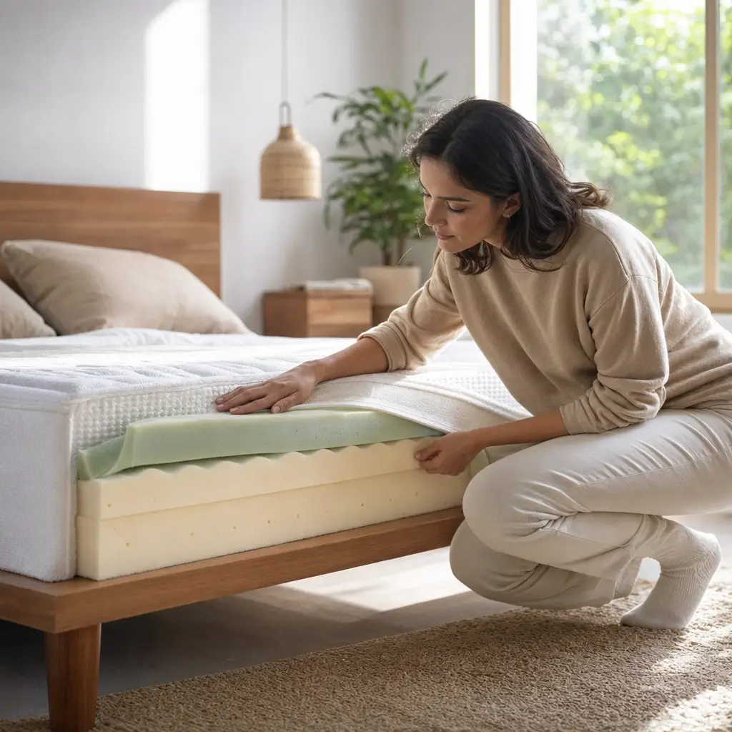 Como escolher colchão HR: vantagens para quem é ideal mulher ajusta colchão HR na cama