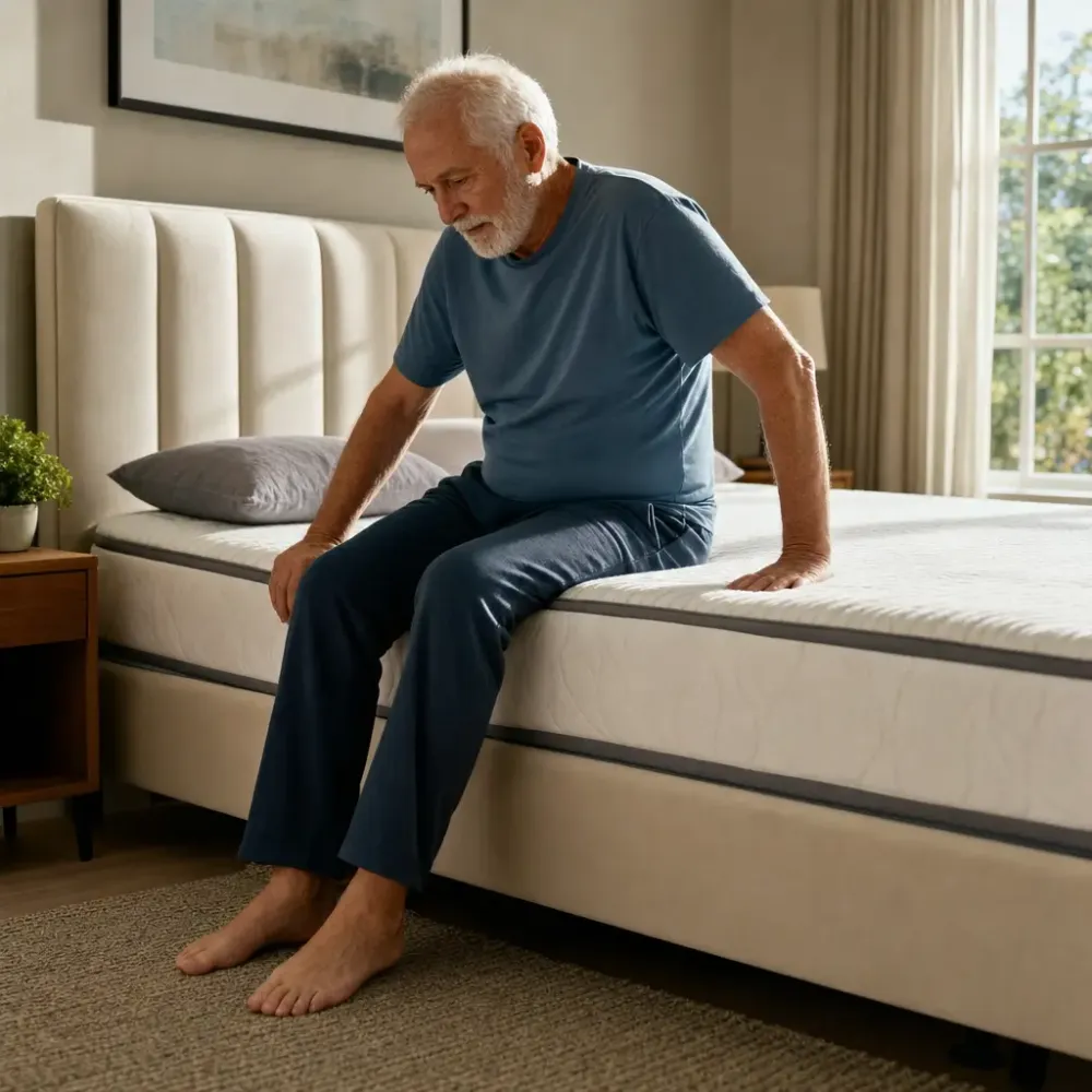 Como escolher colchão para idosos altura ideal homem idoso ajustando colchão no quarto