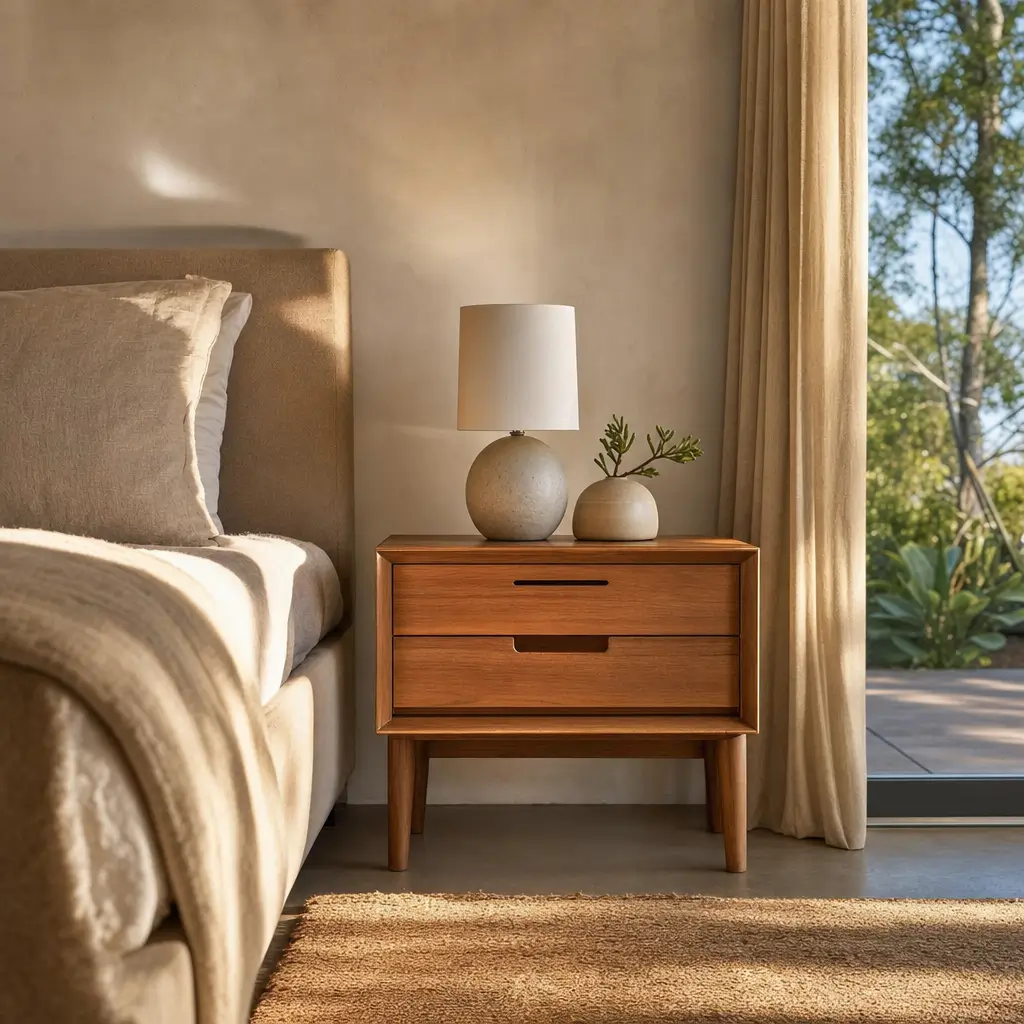 Como escolher mesa de cabeceira: altura ideal mesa lateral com abajur ao lado da cama