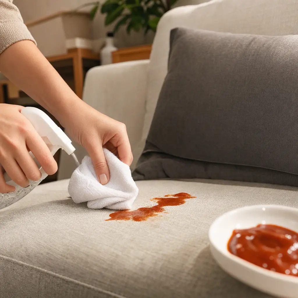 Como tirar mancha de ketchup do sofá e do colchão sem espalhar mão limpando mancha no sofá