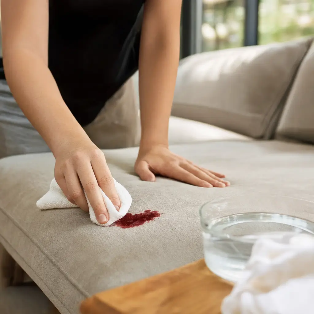 Como tirar mancha de sangue do sofá e do colchão sem espalhar mão limpando mancha no sofá com pano branco