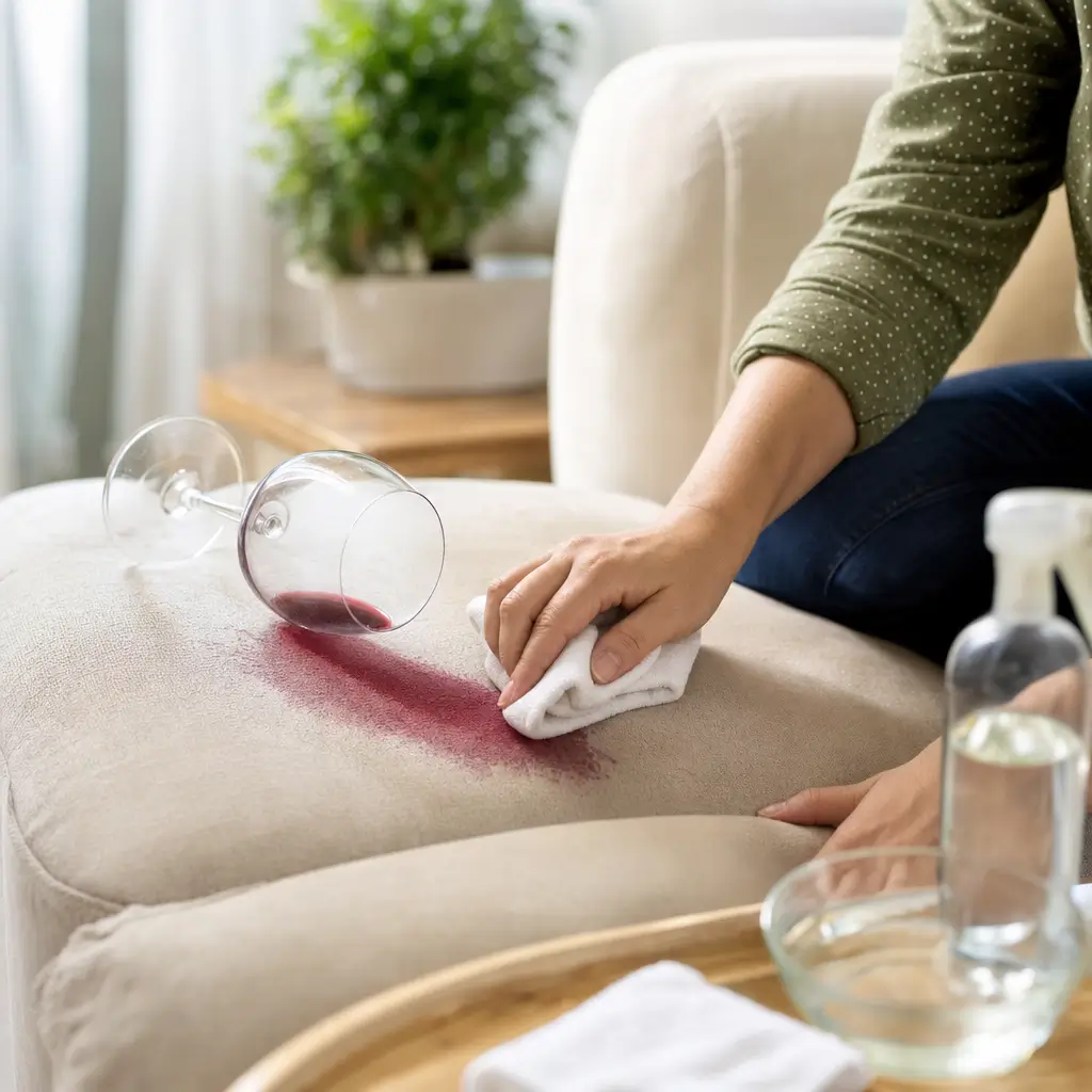 Como tirar mancha de vinho tinto do sofá e do colchão limpeza com pano no sofá e taças