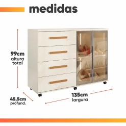 Comoda Sapateira Lady Com Led 4 Gavetas 2 Portas Reflecta J E A 77551