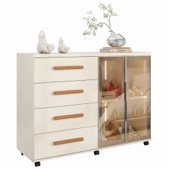 Comoda Sapateira Lady Com Led 4 Gavetas 2 Portas Reflecta J E A Off White 96371