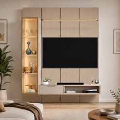 Conjunto Painel Liso 180cm 4 Modulos 1 Porta 1 Gaveta Com Led Jb Bechara 31670