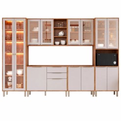 Cozinha Brilhante Completa 6 Pecas Com Led 14 Portas 2 Gavetas Mgm Cinamomo Off White 77631