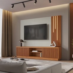 Estante Arezzo New 220cm Para Tv Ate 75 Polegadas Ripado 2 Portas Com Led Mavaular 71683