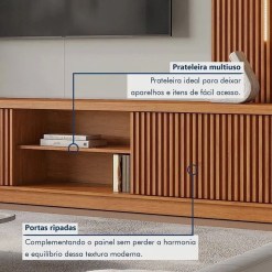 Estante Arezzo New 220cm Para Tv Ate 75 Polegadas Ripado 2 Portas Com Led Mavaular 81634
